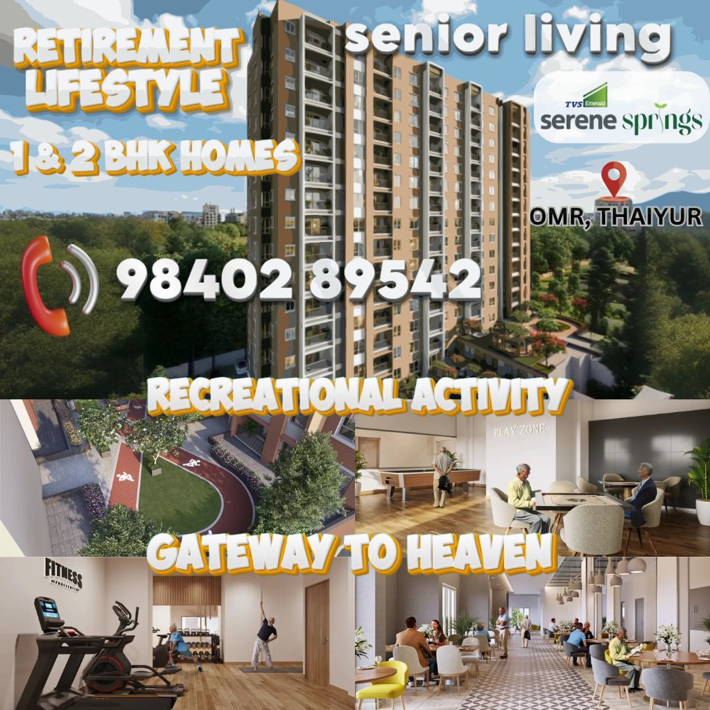 TVS EMerald Serene Springs OMR near Kelambakkam Junction |Thoughtfully Designed 1 & 2 BHK Homes | Senior Living Community