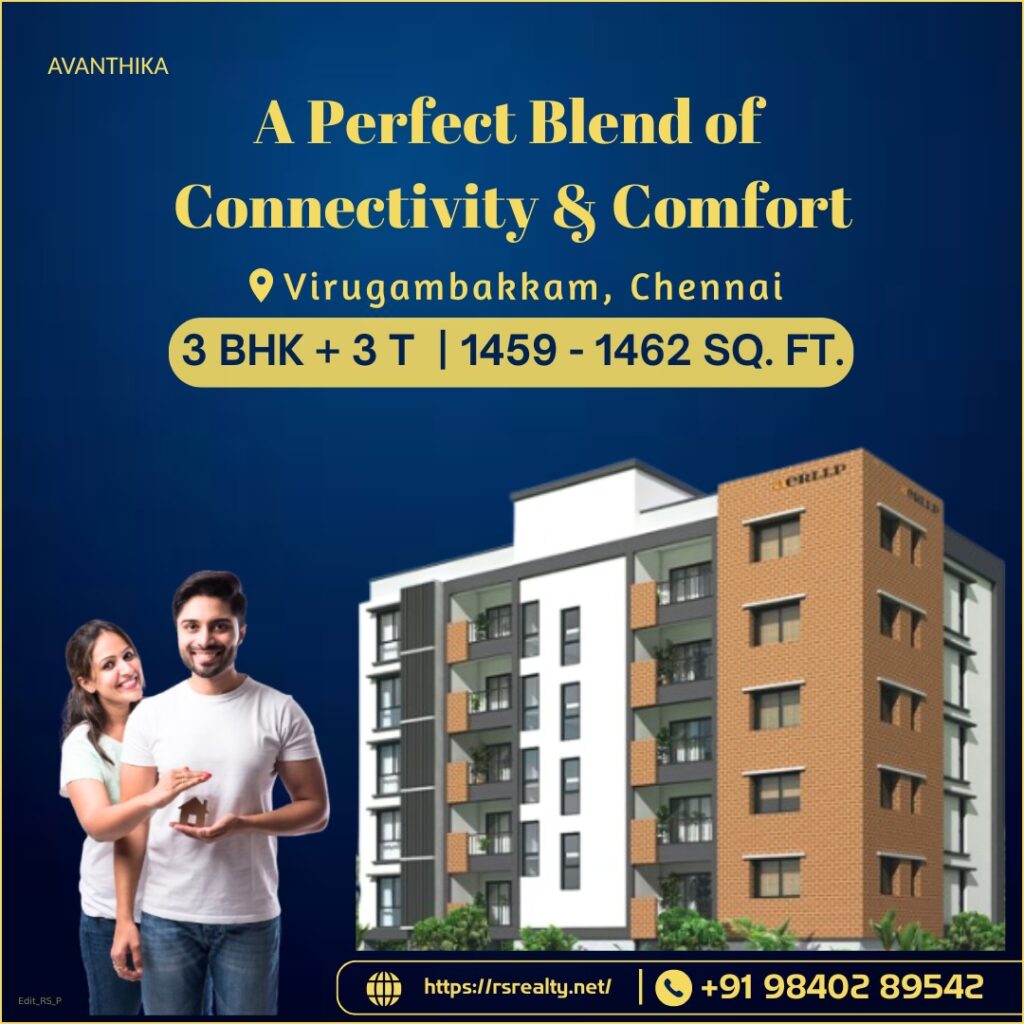 akshaya spacious 3BHK + 3T Apartments in Virugambakkam well-connected