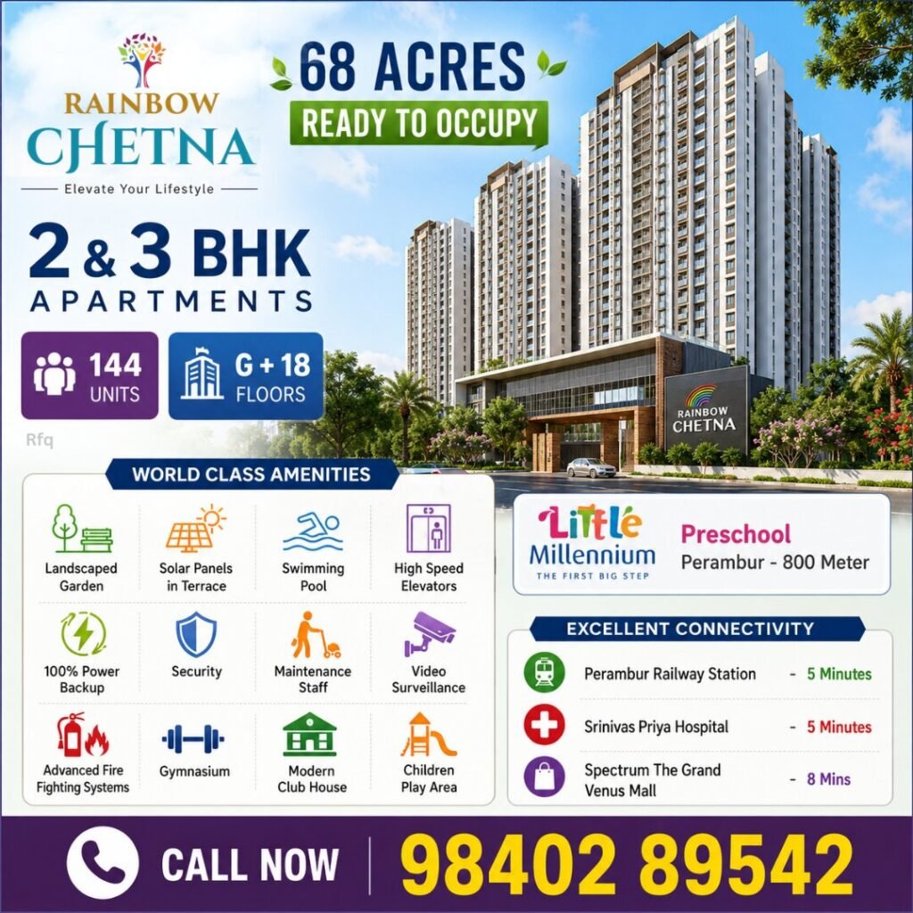 Rainbow Chetna Exclusive Ready-to-Occupy 2 & 3 BHK Apartments in Perambur Rainbow Chetna Ready-to-Occupy 2 & 3 BHK Apartments in Perambur