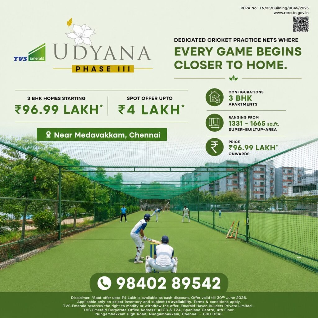Premium TVS Emerald Udyana Phase III – 3 BHK Apartments Near Medavakkam Chennai TVS Emerald Udyana Phase III 3 BHK Apartments